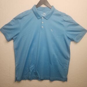 Tommy Bahama Golf Polo Shirt Men's s/s Light Blue W/white stripes Sz 2XL